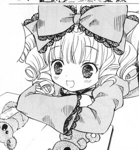 Rating: Safe Score: 0 Tags: 1girl blush bow dress drill_hair graphite_(medium) greyscale hinaichigo image long_sleeves looking_at_viewer monochrome open_mouth shikishi smile solo stuffed_animal traditional_media twin_drills User: admin