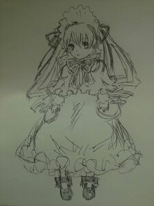 Rating: Safe Score: 0 Tags: 1girl auto_tagged bowtie dress frills full_body image long_hair long_sleeves looking_at_viewer monochrome shinku sketch solo standing twintails very_long_hair User: admin