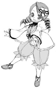 Rating: Safe Score: 0 Tags: 1girl :d dress drill_hair frills full_body greyscale image kanaria long_sleeves looking_at_viewer monochrome open_mouth simple_background smile solo standing twin_drills white_background User: admin