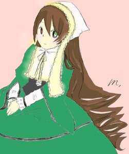 Rating: Safe Score: 0 Tags: 1girl brown_hair dress frills green_dress green_eyes heterochromia image long_hair long_sleeves looking_at_viewer red_eyes simple_background solo suiseiseki very_long_hair User: admin