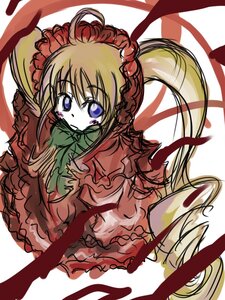 Rating: Safe Score: 0 Tags: 1girl blonde_hair blue_eyes dress frills image long_hair long_sleeves looking_at_viewer rose shinku solo twintails very_long_hair User: admin