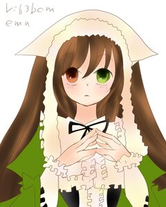 Rating: Safe Score: 0 Tags: 1girl blush brown_hair dress english_text green_dress green_eyes heterochromia image long_hair long_sleeves looking_at_viewer red_eyes solo striped suiseiseki white_background User: admin