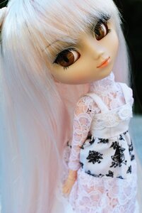 Rating: Safe Score: 0 Tags: 1girl bangs brown_eyes close-up closed_mouth doll dress lace lips looking_at_viewer photo solo suigintou white_dress User: admin