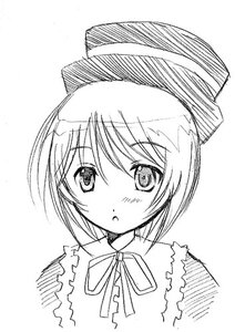 Rating: Safe Score: 0 Tags: 1girl :o blush eyebrows_visible_through_hair greyscale hat image looking_at_viewer monochrome neck_ribbon ribbon short_hair simple_background solo souseiseki striped tate_eboshi upper_body vertical_stripes white_background User: admin