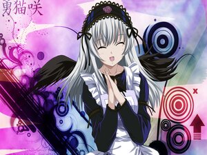 Rating: Safe Score: 0 Tags: 1girl :d black_wings closed_eyes dress frills hairband hands_clasped image long_hair long_sleeves open_mouth own_hands_together ribbon silver_hair smile solo suigintou wings User: admin