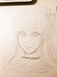 Rating: Safe Score: 0 Tags: 1girl bangs blush choker closed_mouth flower hair_flower hair_ornament image long_hair looking_at_viewer monochrome shinku sketch solo traditional_media User: admin
