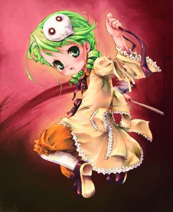 Rating: Safe Score: 0 Tags: 1girl blush dress drill_hair full_body green_eyes green_hair hair_ornament image kanaria long_sleeves shoes solo User: admin