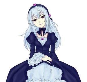 Rating: Safe Score: 0 Tags: 1girl detached_collar dress frills hairband image juliet_sleeves lolita_fashion lolita_hairband long_hair long_sleeves looking_at_viewer puffy_sleeves silver_hair simple_background solo suigintou white_background User: admin