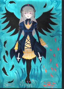 Rating: Safe Score: 0 Tags: 1girl bird black_feathers black_wings dress feathers flower frills hairband image long_hair long_sleeves petals pink_eyes rose silver_hair solo suigintou water wings User: admin