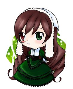 Rating: Safe Score: 0 Tags: 1girl brown_hair chibi dress frills full_body green_dress green_eyes heterochromia image long_hair long_sleeves looking_at_viewer red_eyes simple_background smile solo standing suiseiseki very_long_hair white_background User: admin