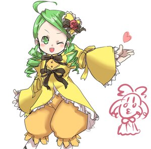 Rating: Safe Score: 0 Tags: 1girl ahoge bloomers creature_and_personification drill_hair green_eyes green_hair heart image kanaria one_eye_closed open_mouth personification pokemon_(creature) rose smile solo User: admin