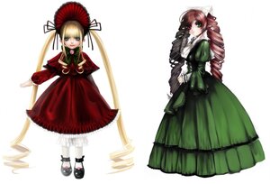 Rating: Safe Score: 0 Tags: 2girls blonde_hair blue_eyes bonnet bow doll dress drill_hair full_body green_bow green_eyes hat long_hair long_sleeves looking_at_viewer multiple_dolls multiple_girls shinku shoes simple_background standing tagme twin_drills twintails umbrella very_long_hair white_background white_legwear User: admin