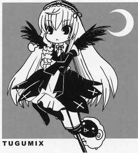 Rating: Safe Score: 0 Tags: 1girl blush crescent_moon dress frills full_body greyscale hairband image long_hair long_sleeves looking_at_viewer monochrome moon solo standing suigintou very_long_hair wings User: admin