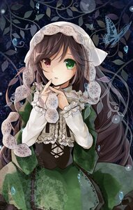 Rating: Safe Score: 0 Tags: 1girl bonnet brown_eyes brown_hair bug butterfly commentary_request corset dress flower green_dress green_eyes head_scarf heterochromia highres image insect layered_sleeves lolita_fashion long_hair long_sleeves looking_at_viewer plant puracotte red_eyes rozen_maiden shirt short_over_long_sleeves short_sleeves solo suiseiseki very_long_hair vines User: admin