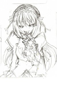 Rating: Safe Score: 0 Tags: 1girl greyscale hairband image long_hair long_sleeves looking_at_viewer monochrome ribbon simple_background sketch smile solo suigintou traditional_media upper_body white_background User: admin