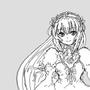 Rating: Safe Score: 0 Tags: 1girl bare_shoulders blush breasts closed_mouth dress grey_background greyscale image looking_at_viewer monochrome simple_background sketch smile solo suigintou upper_body User: admin