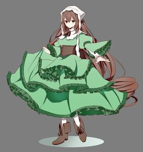Rating: Safe Score: 0 Tags: 1girl boots brown_hair closed_mouth dress eyebrows_visible_through_hair frills full_body green_dress green_eyes heterochromia image long_hair long_sleeves looking_at_viewer red_eyes solo suiseiseki tachi-e transparent_background very_long_hair wide_sleeves User: admin