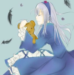 Rating: Safe Score: 0 Tags: 1girl bird closed_eyes dress feathers hairband image long_hair long_sleeves silver_hair solo stuffed_animal suigintou User: admin