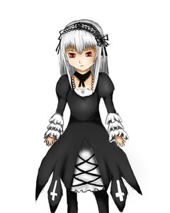 Rating: Safe Score: 0 Tags: 1girl bangs black_dress black_ribbon closed_mouth collarbone dress frills full_body hairband image juliet_sleeves long_hair long_sleeves looking_at_viewer puffy_sleeves red_eyes simple_background solo standing suigintou white_background User: admin