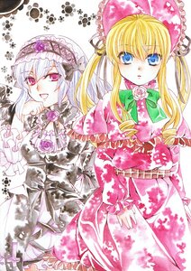 Rating: Safe Score: 0 Tags: 2girls blonde_hair blue_eyes bonnet bow commentary_request dress drill_hair flower frills hairband image long_hair long_sleeves looking_at_viewer multiple_girls n-mix open_mouth painting_(medium) pair pink_eyes pink_flower purple_eyes rose rozen_maiden shinku silver_hair smile suigintou traditional_media twintails watercolor_(medium) User: admin