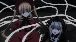 Rating: Safe Score: 0 Tags: 2girls blonde_hair blue_eyes bonnet bow dress drill_hair flower frills hairband image long_hair long_sleeves looking_at_viewer multiple_girls open_mouth pair red_dress red_eyes rose shinku silver_hair suigintou twintails User: admin