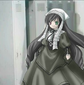 Rating: Safe Score: 0 Tags: 1girl dress frills green_eyes heterochromia image long_hair long_sleeves looking_at_viewer red_eyes ribbon solo standing suiseiseki very_long_hair User: admin