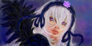 Rating: Safe Score: 0 Tags: 1girl bangs black_ribbon blue_ribbon closed_mouth face flower hairband image lips long_hair looking_at_viewer portrait purple_eyes realistic ribbon silver_hair solo suigintou User: admin