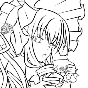 Rating: Safe Score: 0 Tags: 1girl cup eyebrows_visible_through_hair flower greyscale hat holding holding_cup image lineart long_hair long_sleeves looking_at_viewer monochrome rose shinku solo teacup User: admin