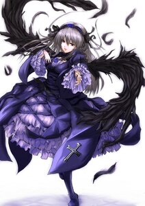 Rating: Safe Score: 0 Tags: 1girl black_wings dress feathers flower frilled_sleeves frills full_body hairband image long_hair long_sleeves looking_at_viewer red_eyes ribbon rose silver_hair solo suigintou wings User: admin