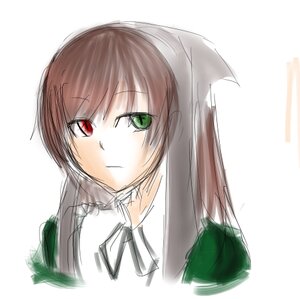 Rating: Safe Score: 0 Tags: 1girl brown_hair closed_mouth green_eyes heterochromia image long_hair looking_at_viewer red_eyes simple_background sketch solo suiseiseki upper_body white_background User: admin