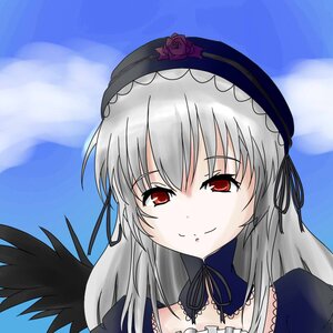 Rating: Safe Score: 0 Tags: 1girl black_wings detached_collar dress flower frills hairband image lolita_hairband long_hair long_sleeves looking_at_viewer red_eyes rose silver_hair smile solo suigintou upper_body wings User: admin