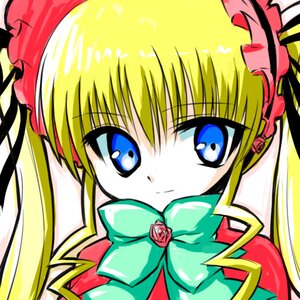 Rating: Safe Score: 0 Tags: 1girl bangs blonde_hair blue_eyes blush bonnet bow bowtie drill_hair flower green_bow image long_hair looking_at_viewer portrait rose shinku sidelocks simple_background smile solo twintails white_background User: admin