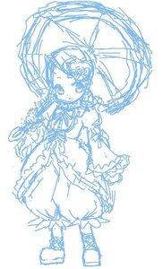 Rating: Safe Score: 0 Tags: 1girl blue_theme boots dress frills full_body holding holding_umbrella image kanaria long_sleeves looking_at_viewer monochrome parasol rain short_hair simple_background sketch solo standing umbrella white_background User: admin