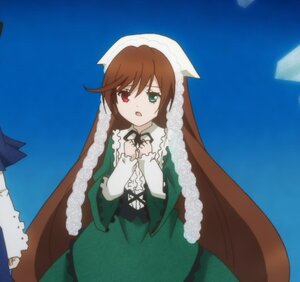 Rating: Safe Score: 0 Tags: 1girl brown_hair day dress frills green_dress green_eyes head_scarf heterochromia image long_hair long_sleeves looking_at_viewer open_mouth outdoors red_eyes sky solo suiseiseki very_long_hair User: admin