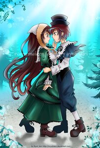 Rating: Safe Score: 0 Tags: 2girls boots brown_hair dress green_dress green_eyes hat image long_hair long_sleeves multiple_girls pair short_hair souseiseki suiseiseki top_hat very_long_hair yuri User: admin