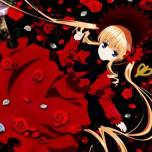 Rating: Safe Score: 0 Tags: 1girl blonde_hair blue_eyes bow dress drill_hair flower image long_hair petals red_flower red_rose rose rose_petals shinku solo twintails User: admin