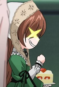 Rating: Safe Score: 0 Tags: 1girl apron blurry blurry_foreground brown_hair cake cake_slice depth_of_field dress food fork fruit green_dress grin head_scarf image long_sleeves smile solo strawberry suiseiseki User: admin