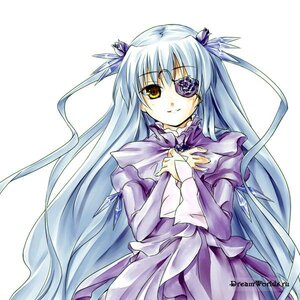 Rating: Safe Score: 0 Tags: 1girl barasuishou closed_mouth cowboy_shot dress eyepatch frills hair_ornament image juliet_sleeves long_hair long_sleeves looking_at_viewer puffy_sleeves ribbon silver_hair simple_background solo traditional_media two_side_up very_long_hair white_background yellow_eyes User: admin