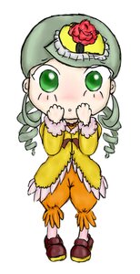 Rating: Safe Score: 0 Tags: 1girl blush chibi drill_hair full_body green_eyes green_hair hat image kanaria long_sleeves puffy_pants ringlets simple_background solo standing twin_drills white_background User: admin