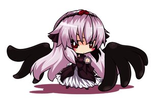 Rating: Safe Score: 0 Tags: 1girl black_wings blush chibi dress flower frills full_body hairband image long_hair long_sleeves red_eyes rose sitting solo striped suigintou very_long_hair wings User: admin