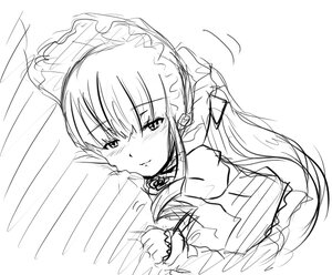 Rating: Safe Score: 0 Tags: 1girl bangs blush closed_mouth eyebrows_visible_through_hair greyscale image long_hair looking_at_viewer monochrome shinku sketch smile solo striped upper_body User: admin