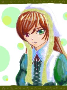 Rating: Safe Score: 0 Tags: 1boy brown_hair green_eyes head_scarf heterochromia image looking_at_viewer solo striped striped_background suiseiseki upper_body vertical_stripes User: admin