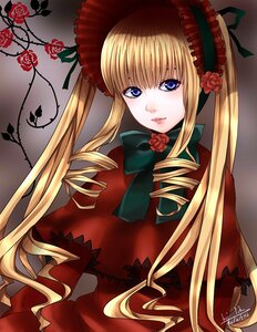 Rating: Safe Score: 0 Tags: 1girl blonde_hair blue_eyes bonnet bow bowtie dress drill_hair flower frills green_bow image lips long_hair looking_at_viewer pink_rose red_capelet red_dress red_flower red_rose rose shinku solo twintails User: admin