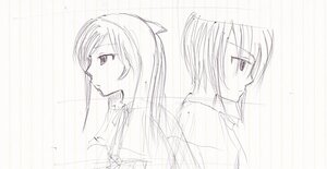 Rating: Safe Score: 0 Tags: 2girls image long_hair monochrome multiple_girls pair profile short_hair sketch souseiseki suiseiseki User: admin