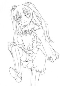 Rating: Safe Score: 0 Tags: 1girl boots dress flower greyscale hair_flower hair_ornament image kirakishou long_hair long_sleeves monochrome sitting solo striped thighhighs torn_clothes User: admin
