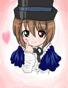 Rating: Safe Score: 0 Tags: 1girl auto_tagged bangs blue_dress blush brown_hair closed_mouth dress eyebrows_visible_through_hair frills green_eyes hat heart image long_sleeves looking_at_viewer red_eyes short_hair smile solo souseiseki upper_body User: admin