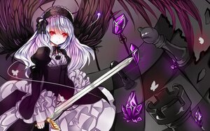 Rating: Safe Score: 0 Tags: 1girl black_dress black_wings bug butterfly dress feathers flower frills gothic_lolita hairband image insect joints lolita_fashion lolita_hairband long_hair long_sleeves looking_at_viewer puffy_sleeves red_eyes rose solo suigintou sword weapon wings User: admin