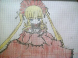 Rating: Safe Score: 0 Tags: 1girl blonde_hair blue_eyes blurry bonnet bow dress drill_hair frills image long_hair long_sleeves photo red_dress shinku solo traditional_media User: admin