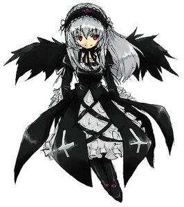 Rating: Safe Score: 0 Tags: 1girl black_wings blush boots dress flower frills full_body hairband image long_hair long_sleeves looking_at_viewer red_eyes rose silver_hair simple_background solo standing suigintou white_background wings User: admin