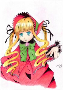 Rating: Safe Score: 0 Tags: 1girl blonde_hair blue_eyes bonnet bow bowtie dress flower green_bow image long_hair long_sleeves looking_at_viewer marker_(medium) pink_flower pink_rose rose shinku sidelocks solo traditional_media twintails User: admin